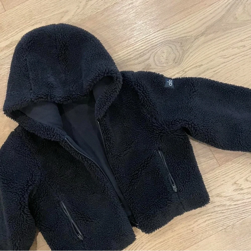 ALO Black Sherpa Hoodie Jacket - Picture 2 of 5